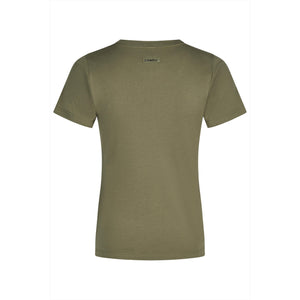 Rückansicht des Eskadron Damen T-Shirts Classic Sports in Olivgrün, figurbetonter Schnitt aus Baumwolle – ideal für Sommer 2025.