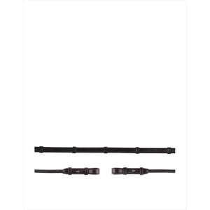 BR Antirutsch-Lederzügel rundgenäht schwarz mit rutschfestem Gummigriff und Lederstoppern, ideal für sicheres Reiten mit Zäumen.