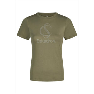 Eskadron Damen T-Shirt Classic Sports in Olivgrün mit Glitzer-Emblem und schmaler Passform aus weicher Baumwoll-Qualität für Reiterinnen.