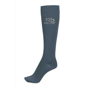 Pikeur Reitsocken 5730 in Petrolblau, elegante Kniestrümpfe mit Glitzerdetails, schnelltrocknend und ideal für Reitsport.
