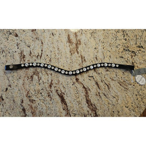 Stirnband Leder Gr. 3 - Otto Schumacher | Halo Eleganz mit silbernen Kristallen auf schwarzem Leder in geschwungener Form, ideal für Pferdezäume.