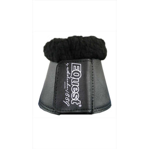 Equest Hufglocken in Schwarz mit schwarzem Kunstfell und Klettverschluss. Strapazierfähiger Beinschutz aus Kunstleder für Pferde.