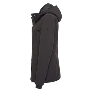 Euro-Star Damen Parka Ambra in Schwarz, Seitenansicht mit Kapuze und praktischen Taschen, aus der Herbst-/Winterkollektion 2026.