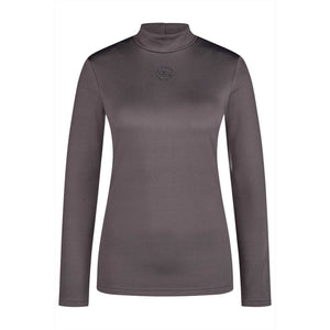 Pikeur Rolli Selektion Funktionsshirt in Anthrazit mit Glitzer-Applikation auf der Brust, ideal als Longsleeve für Reiterinnen.