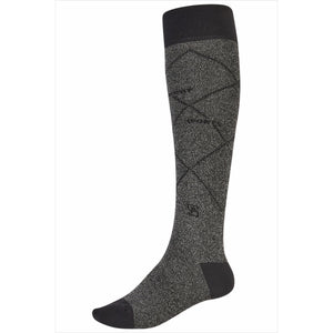 Eleganter Pikeur Socken Lurex Kniestrumpf in Schwarz mit Glitzereffekt und Karodesign, perfekt für Damenmode und Reitsport. Sommer 2025 Sale-Angebot.