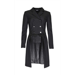 Kingsland Dressurfrack Softshell in Schwarz mit glänzenden Knöpfen und Strasskragen. Hochwertiger Turnierfrack mit 4-Wege-Stretch.