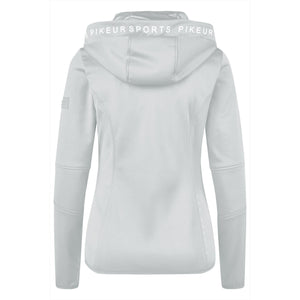 Pikeur Summerfleece Jacke kaufen - Sports | Rückansicht der hellgrauen Damen Kapuzenjacke mit Pikeur Sports Schriftzug und figurbetontem Schnitt.