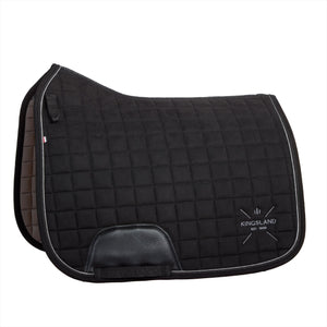 Dressur Schabracke Mona in Schwarz von KINGSLAND mit Wildlederimitat-Oberfläche und Bambusfutter für Komfort und Leistung im Reitsport.