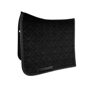 Schwarze Estrelle Velvet Crystal Schabracke mit edler Steppung, atmungsaktiv und pflegeleicht. Perfekt für stilvolle Reitausrüstung.