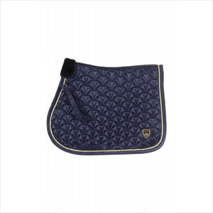 Elegante CAVALLO Schabracke Cavallyana in Dunkelblau mit goldener Einfassung, hautfreundlichem BambooMesh-Futter und ergonomischer Passform.