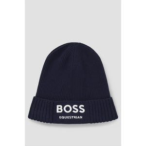 BOSS Equestrian Mütze - Strickmütze Equestrian in Dunkelblau mit Umschlag und kontrastierendem Logo, perfektes Accessoire für Reiter.