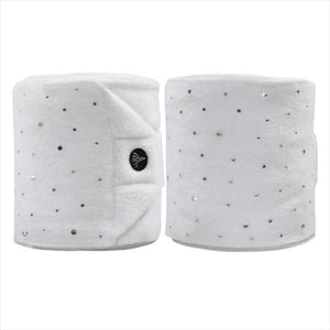 Equest Bandage Alpha Fleece Delight Kollektion 2er Set in Weiß mit funkelnden Strasssteinen, atmungsaktiv und anti-pilling für Pferdebeinschutz.