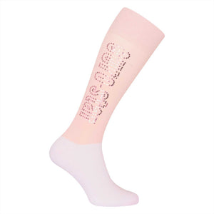 euro-star Reitsocken Picky Kniestrümpfe in Rosa-Weiß mit Strassdetails. Modische, atmungsaktive Reitsocken für Damen im Outlet.