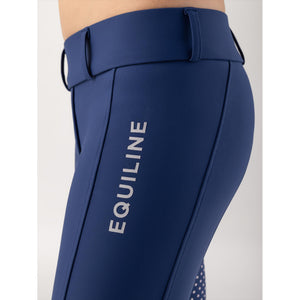 Detailansicht der Equiline Kinderreitleggings Cunix Winterreitleggings Winter 2025 / 2026 mit reflektierendem Markenlogo und elastischem Bund.