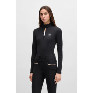 Schwarzes BOSS Equestrian Trainingsshirt Damen mit atmungsaktivem Material und dezentem Logo, ideal für Reitsport und Funktionsbekleidung.