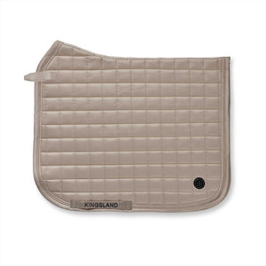 Kingsland Schabracke KLHudson in Beige aus glänzendem Satin. Hochwertige Dressurschabracke aus Polyester mit Kingsland Logo für Pferdesport.