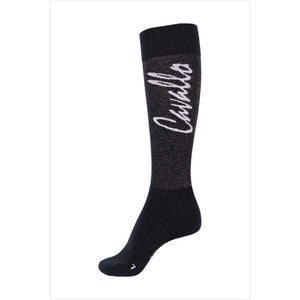 Reitsocken Sema Funktionsstrumpf - Cavallo Reitsocken in Schwarz mit weißem Lurex-Logo, funktional gepolstert für Damen im Reitsport.