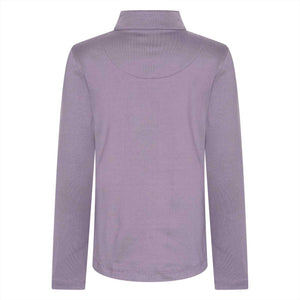 Rückansicht des Imperial Riding Kinder Langarmshirts IRHAbby in fliederfarbenem Jersey-Stoff, ideal für Reiter und Wintermode.