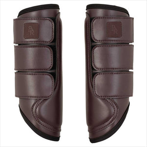 BR Gamaschen Neopren Schutz in Dunkelbraun mit geformter Schale und robustem Kunstleder. Perfekt für sicheren Pferdebeinschutz.