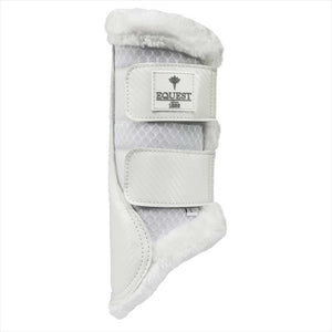 Equest Gamasche Mesh Carbon in Weiß mit atmungsaktivem Air Flow Mesh und weichem Fellrand für optimalen Beinschutz bei Pferden. Ideal für Vorder- und Hinterbeine im Reitsport.