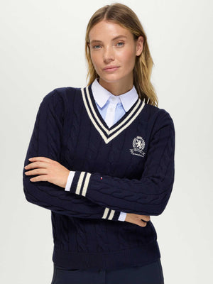 Tommy Hilfiger Roseville Damen Zopfstrick V-Ausschnitt Pullover
