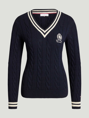 Tommy Hilfiger Roseville Damen Zopfstrick V-Ausschnitt Pullover