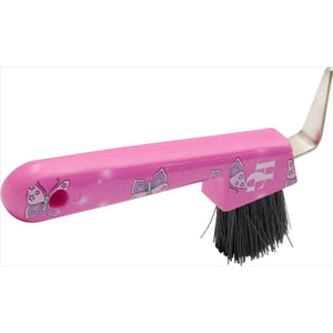HorseGuard Hufkratzer mit Bürste in Pink mit Schmetterlingsmotiv, ideal für die Hufreinigung im Frühjahr/Sommer 2025. Robuste Metallspitze und feste Kunststoffborsten für effektive Stallpflege.