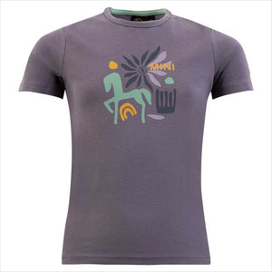 BR Mini Horse T-Shirt - Kinder Kurzarm Reiter T-Shirt in Lila mit buntem Pferde-Print, ideal für kleine Reiter. Aus weicher Stretch-Baumwolle gefertigt.