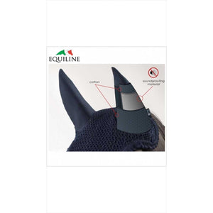 Detailansicht der Equiline Fliegenmütze mit schallabsorbierendem Material in den Ohren, antibakterielle Baumwolle für optimalen Komfort.