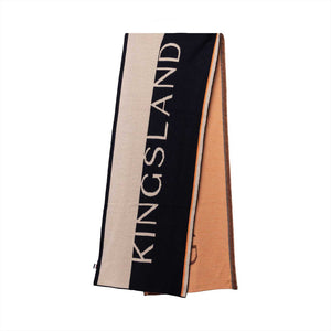 Kingsland KLVale Schal aus der Herbst Winter 2024 Kollektion in Beige und Dunkelblau mit großem Logo-Schriftzug. Ideal für Reiter und kalte Tage.