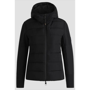 BOSS Equestrian Damen Hybridjacke Jessy in Schwarz mit Kapuze, wind- und wasserabweisend, ideal für Reiter und Outdoor-Aktivitäten.