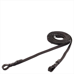 Antislip Zügel Lackleder von BR, zusammengerollt mit silbernen Schnallen und rutschfester Gummierung für optimale Kontrolle.