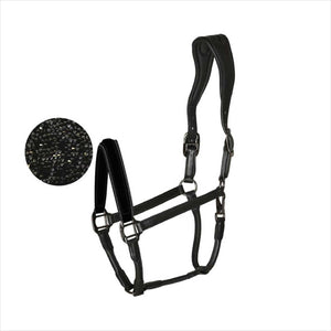 CATAGO Halfter Novi aus schwarzem Leder mit glänzenden Beschlägen und anatomischem Kopfstück, ideal für Pferdepflege und Reitsport.