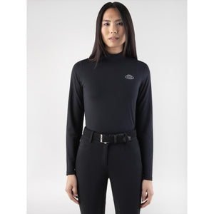 Schwarzes Equiline Winter Trainingsshirt Geco Winter 2025 / 2026 mit langem Arm, ideal als Funktionsshirt für Reiterinnen im Winter 2026.