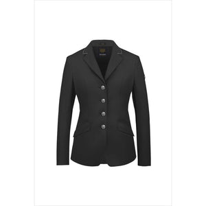 Cavallo Turniersakko Estoril in Schwarz für Damen mit glänzenden Knöpfen und Mesheinsatz. Hochwertiges Turnierjackett aus elastischem Material.