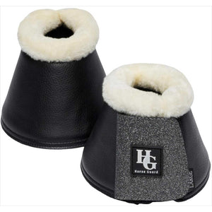 Horse Guard Hufglocke Leela - Glitzer Hufglocken kaufen aus schwarzem Kunstleder mit silbernem Glitterverschluss und weichem Kunstfellrand.