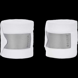 Busse Bandagen Satin - Fleecebandagen Satin in Weiß mit grauem Satin-Klettverschluss, 4er Set für Pferdebeine. Waschbar bis 40 Grad, 350x12 cm.