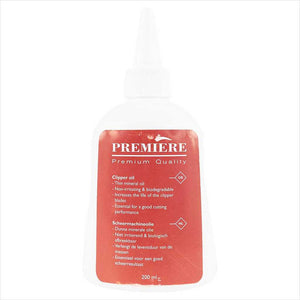 Premiere Schermaschinenöl 200ml für Schermaschine Pferd, biologisch abbaubar und ideal zur Klingenpflege im Stall & Pflegebereich.