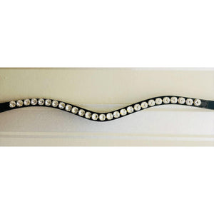 Handgefertigter Stirnriemen Rivoli XL von Otto Schumacher mit XL Swarovski-Kristallen in Goldfassung, ideal für 'feel good Zaum'.