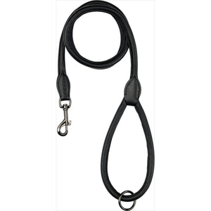 Catago Hundelederleine in Schwarz, 2m lang, aus hochwertigem Leder mit Metallkarabiner – Teil des eleganten Hundezubehör-Sets für Spaziergänge.
