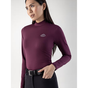 Equiline Winter Trainingsshirt Geco Winter 2025 / 2026 in Bordeaux mit Stehkragen und figurbetontem Schnitt für Damen Reitbekleidung.