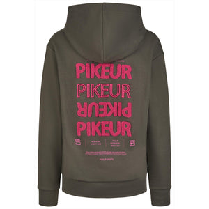 Rückseite des PIKEUR Damen Hoody Sports mit auffälligem pinkem Schriftzug. Perfekte Sweatjacke für die Herbst-/Winterkollektion 2026.