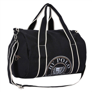 HVPFavourite Reisetasche - HV Polo kaufen | Robuste Baumwolltasche in Schwarz mit weißem Logo, Reißverschluss und Schultergurt für Reiter.