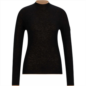 Schwarzer Boss Damen Rollkragenpullover May HW24 aus Baumwolle-Polyester. Trendiger Strickpullover für Damen, perfekt für die Wintermode 2024.