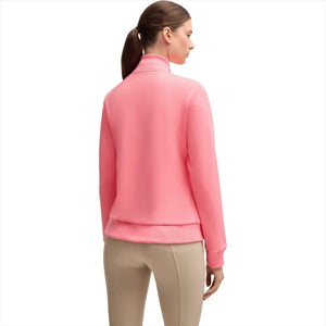 Rückansicht der BOSS Damen Sweatjacke Ava in Pink, ideal als 2nd-Layer-Jacke für sportliche Aktivitäten und Reitmode.