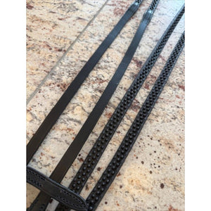 Otto Schumacher Zügel gummiert, 13mm flachgenäht in Schwarz mit Martingalschieber, ideal für Trensen flach genäht im Reitsport.