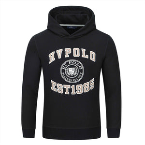 HV Polo Hoodie Herren - Stilvolle Activewear in Schwarz mit HVP-Logo und EST1985-Aufdruck, ideal für sportliche Freizeitlooks.