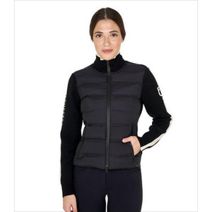 Equestro Damen Hybridjacke in Schwarz mit Steppfront und Reißverschluss, ideal als Oberbekleidung für Reiterinnen in der Standardkollektion.