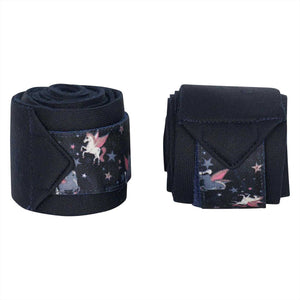 Shetty Bandagen IRHStormy Winter mit Fleece und Klettverschluss, dunkelblau mit Einhorn-Muster, ideal für kleine Ponys im Winter.
