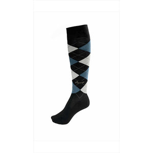 Pikeur Reitsocken Karo kurz in Schwarz-Blau mit verstärktem Halt und bequemem Sitz. Perfekte Socken für Damen im Reitsport.